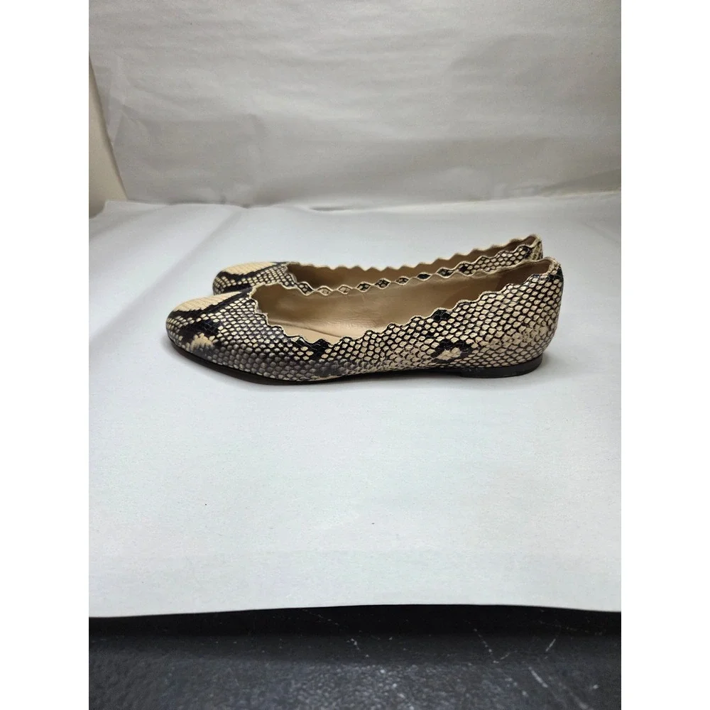 Chloé Lauren Snakeskin Scalloped Ballet Flats Brown Cream EU 37 US 7